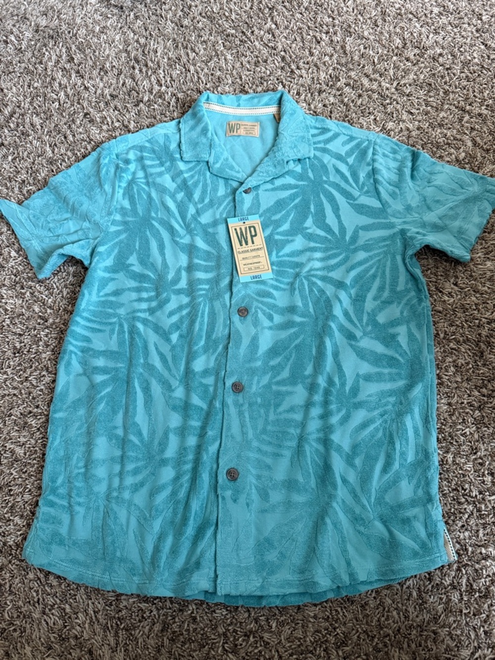 Men’s Teal Short-Sleeve Button-Up Shirt